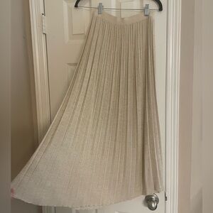 ZIMMERMANN Metallic Gold Pleated Knit Midi Skirt